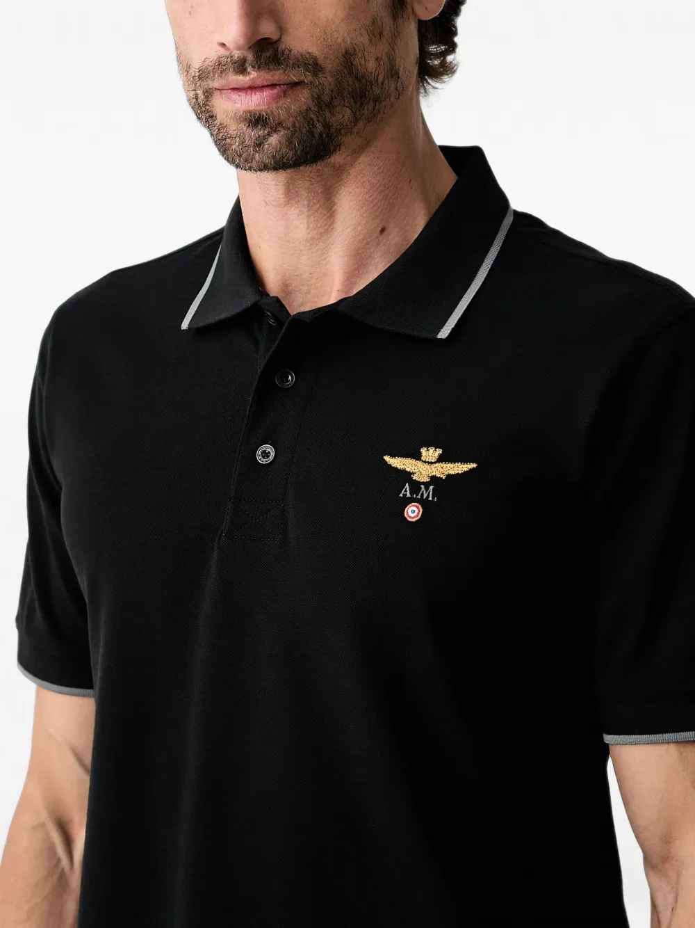 Aeronautica Militare Poloshirt met geborduurd logo Zwart