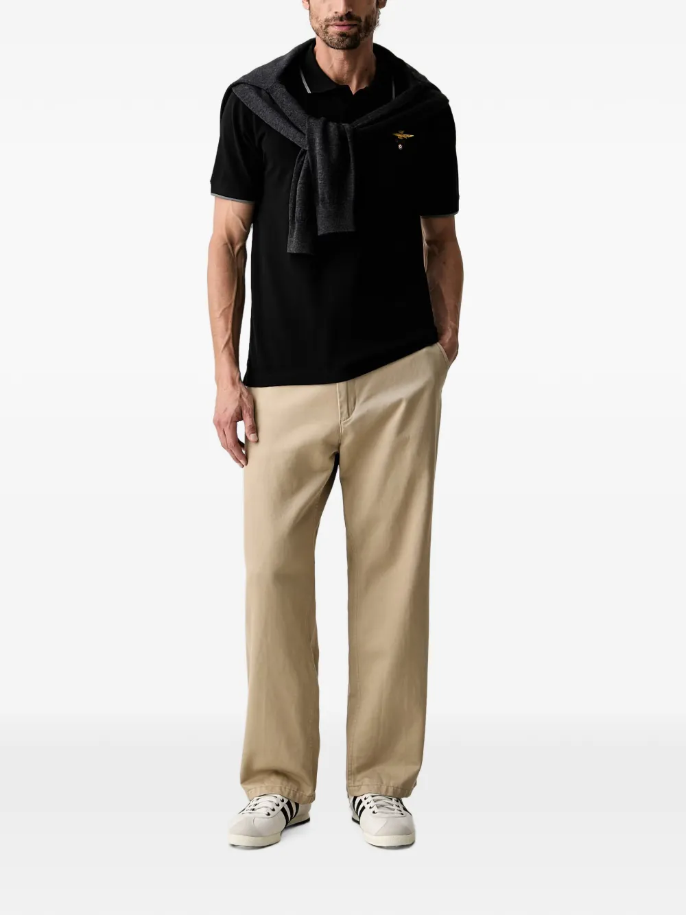 Aeronautica Militare Poloshirt met geborduurd logo Zwart