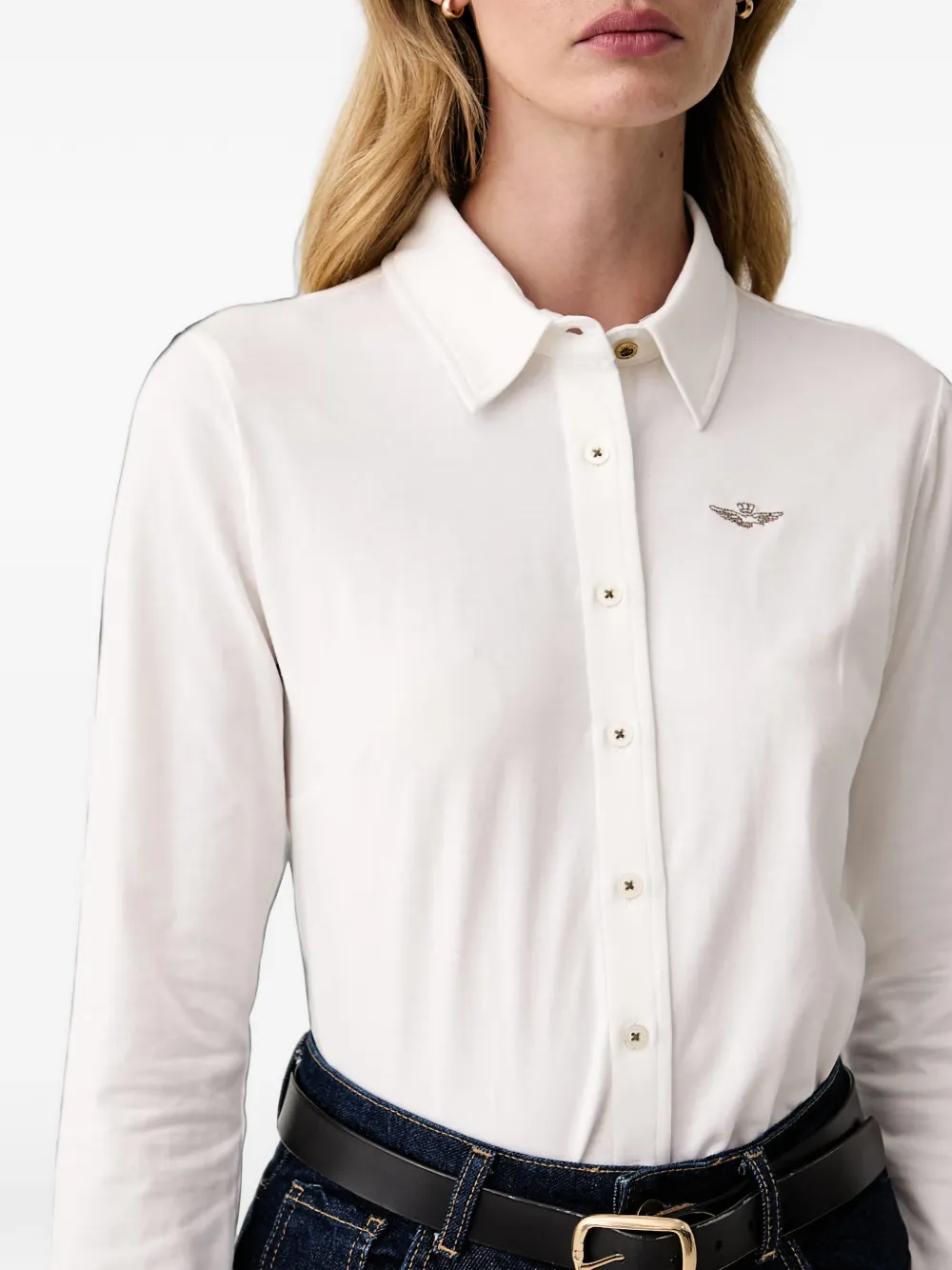 Aeronautica Militare Overhemd met geborduurd logo Wit