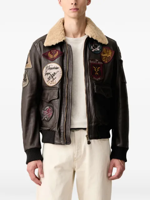 Aeronautica Militare patch-detail shearling-collar leather jacket