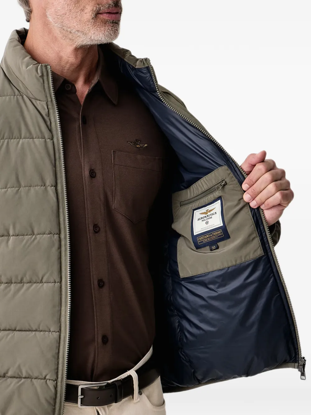 Aeronautica Militare Gewatteerd jack met logopatch Groen