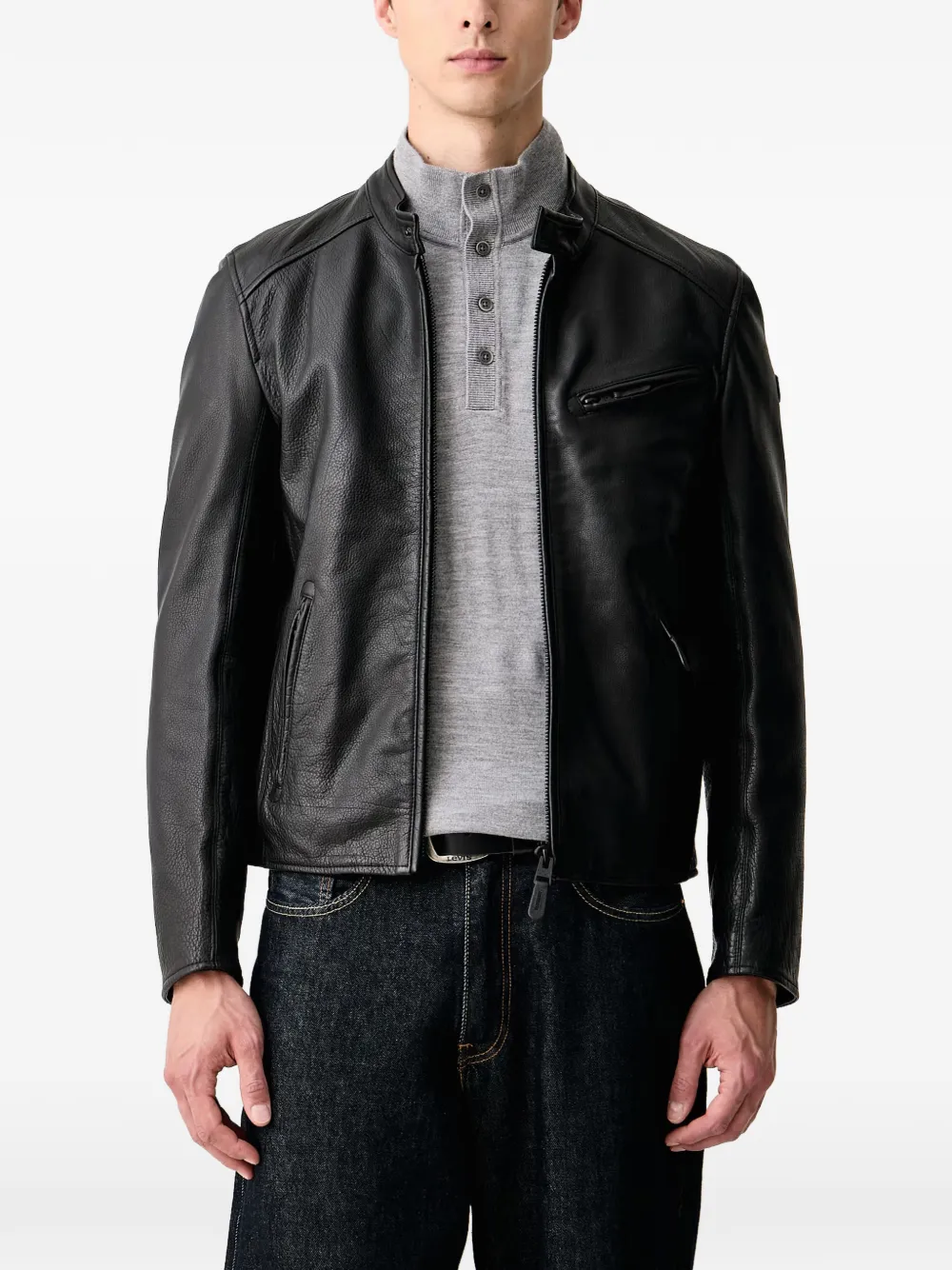 Aeronautica Militare logo-patch leather jacket - Nero