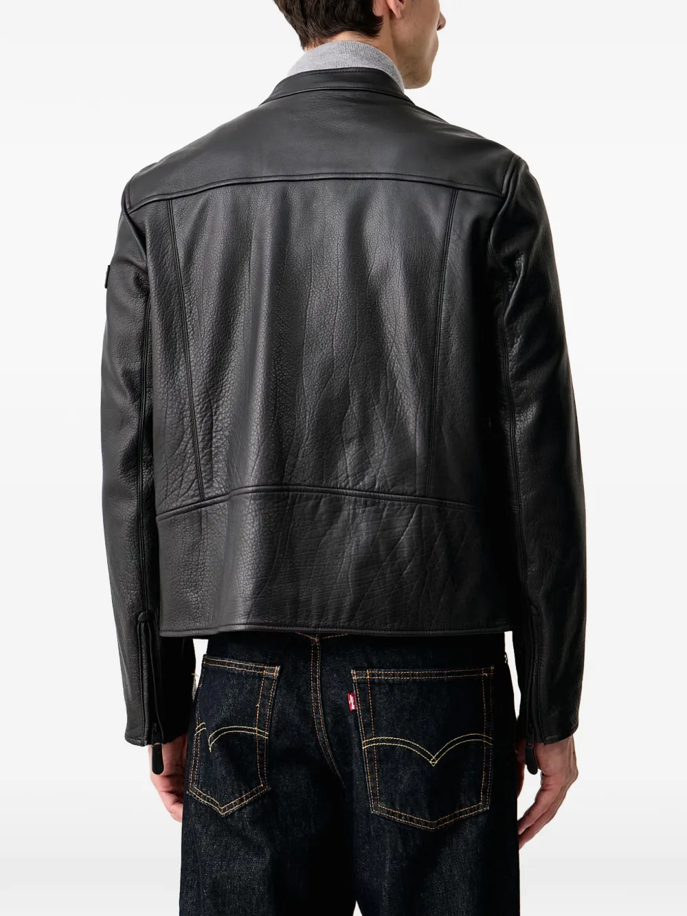 Aeronautica Militare Leren jack met logopatch Zwart