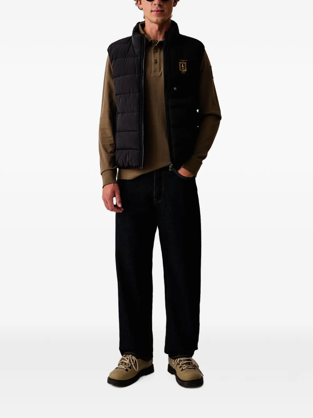 Aeronautica Militare Poloshirt met lange mouwen en patchdetail Bruin