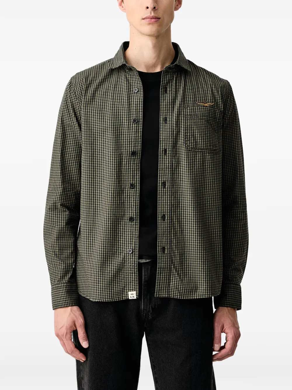 Aeronautica Militare gingham logo-embroidered shirt