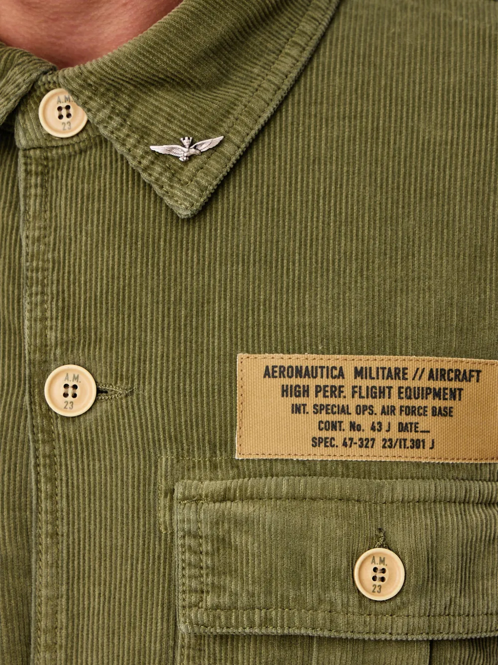 Aeronautica Militare Ribfluwelen shirtjack met logopatch Groen