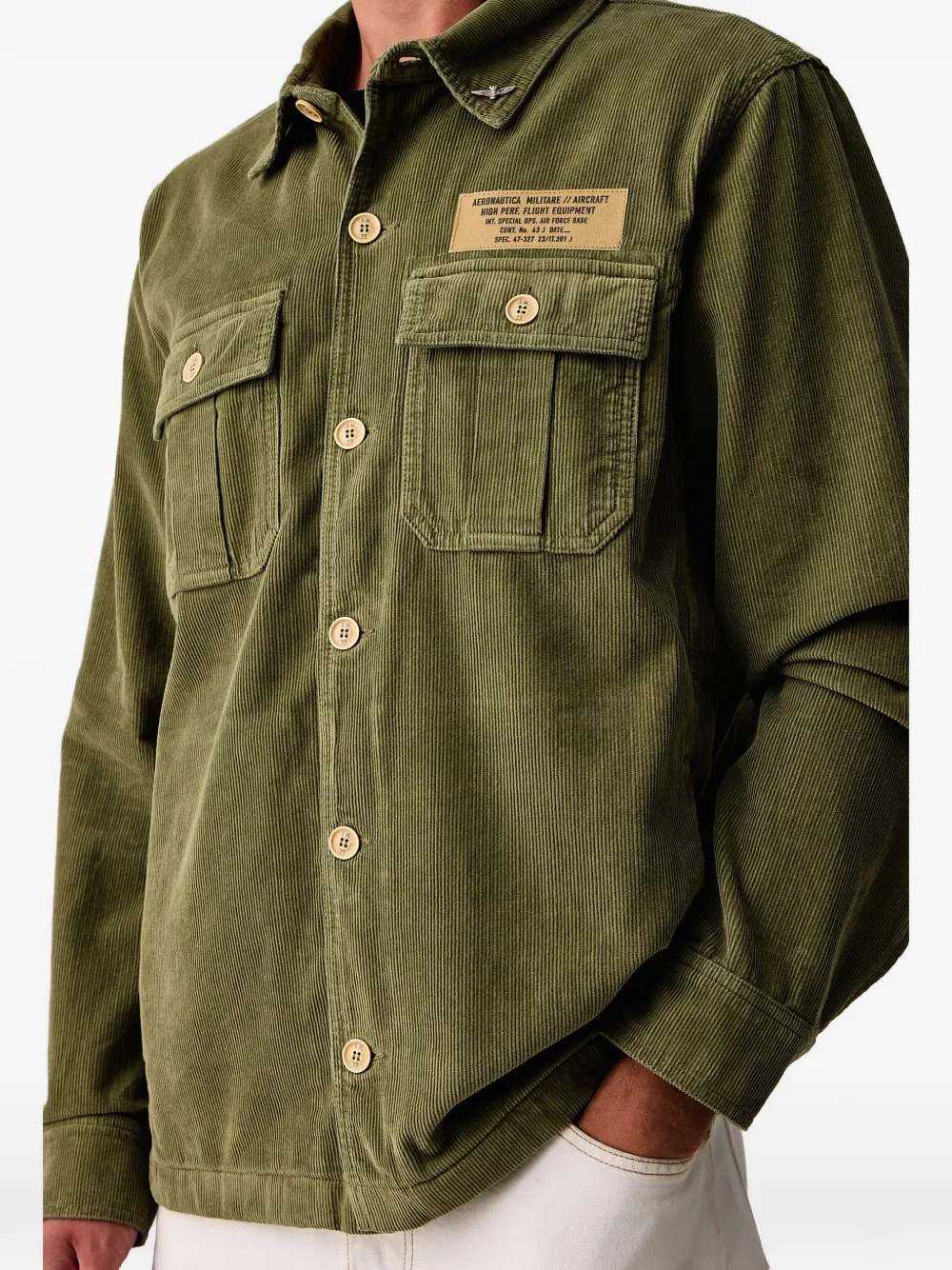 Aeronautica Militare Ribfluwelen shirtjack met logopatch Groen