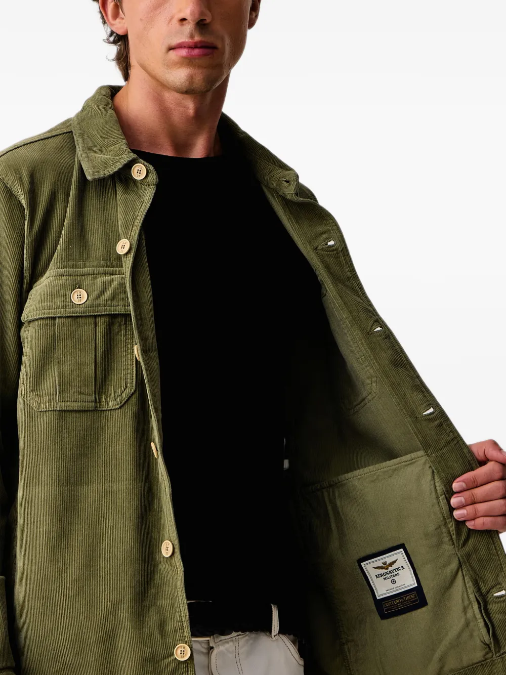 Aeronautica Militare Ribfluwelen shirtjack met logopatch Groen