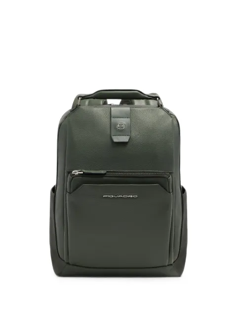PIQUADRO logo-plaque pebbled leather backpack