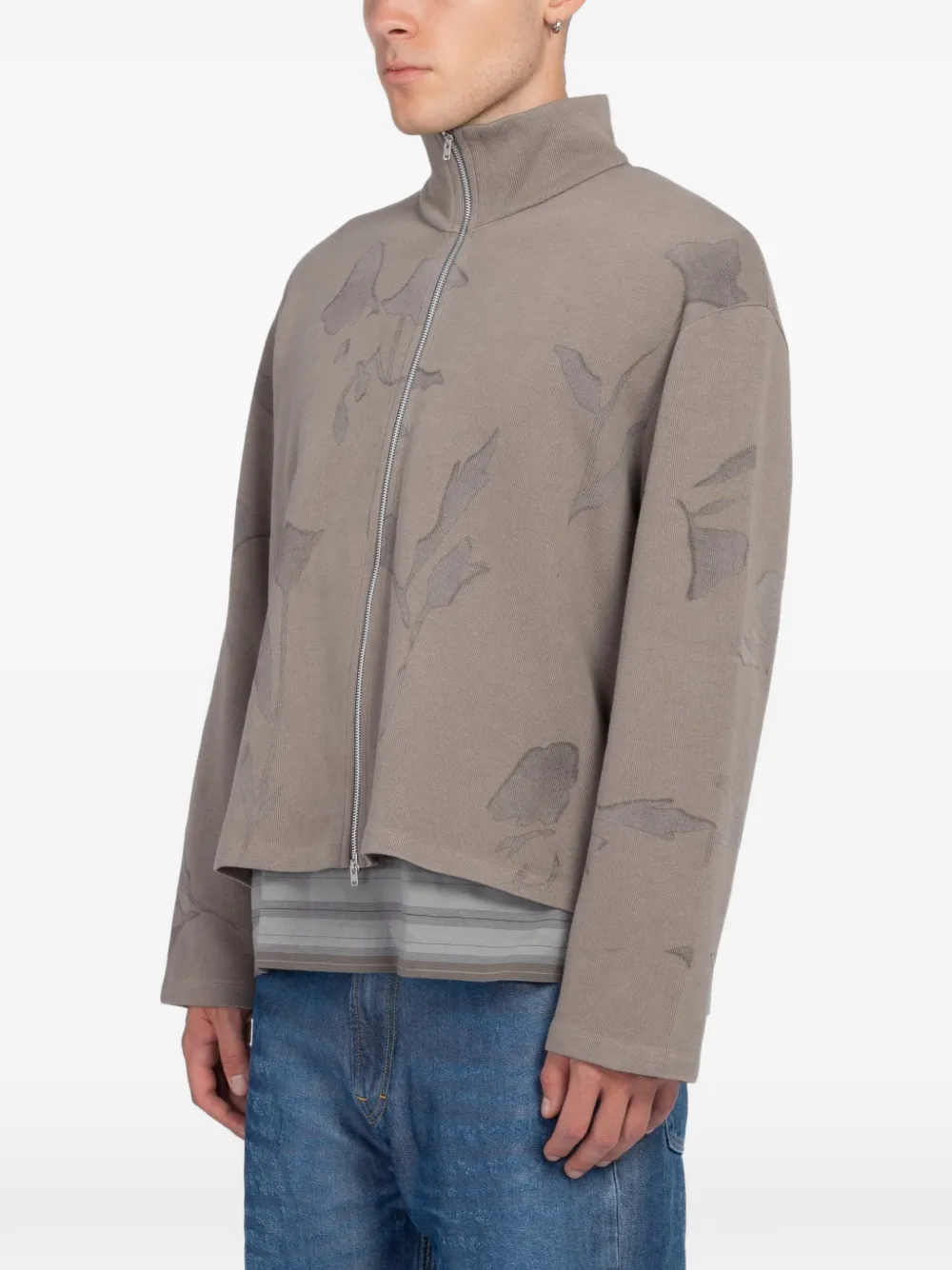 OUR LEGACY Shrunken floral-print zip sweatshirt Beige
