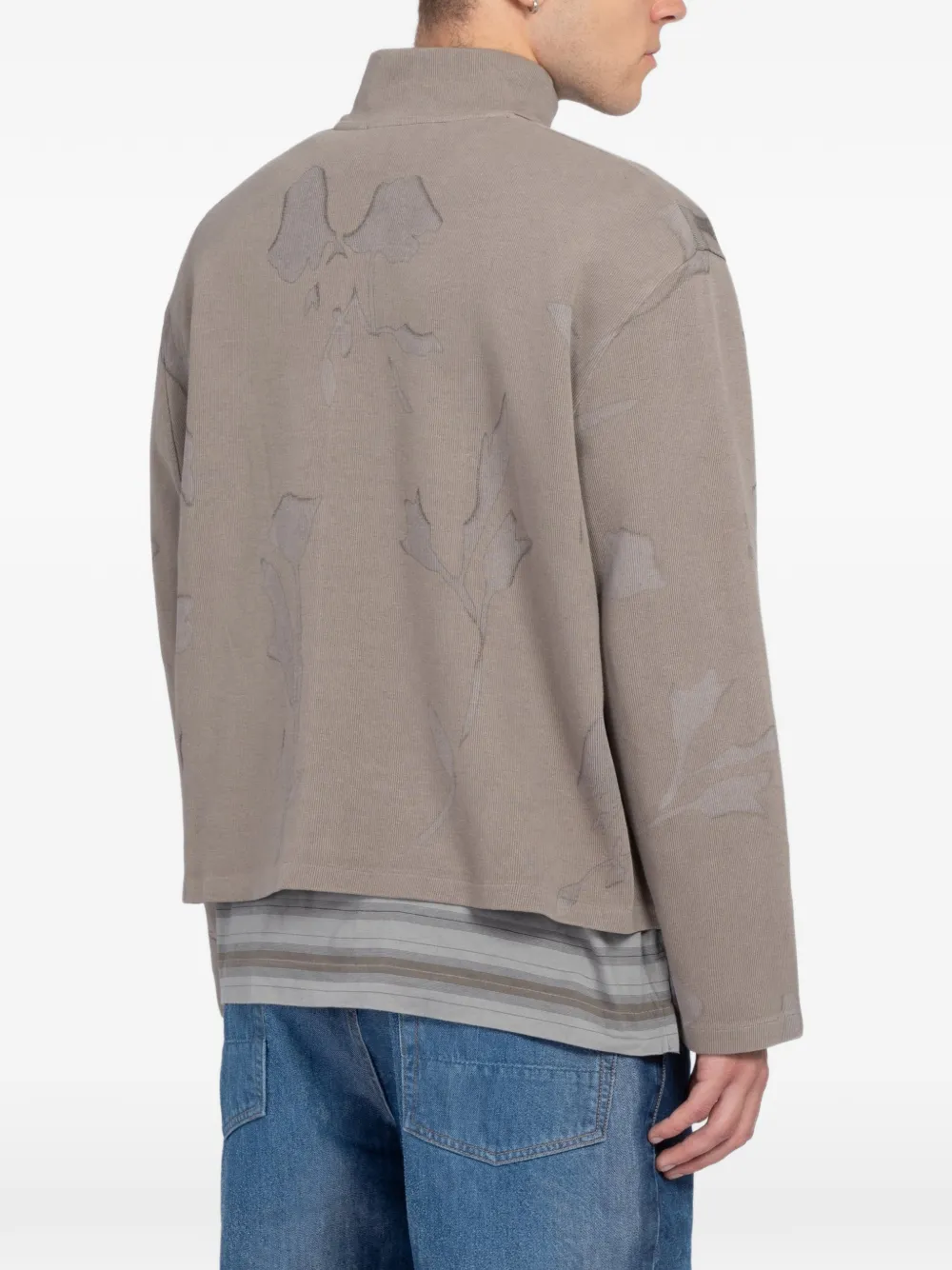 OUR LEGACY Shrunken floral-print zip sweatshirt Beige