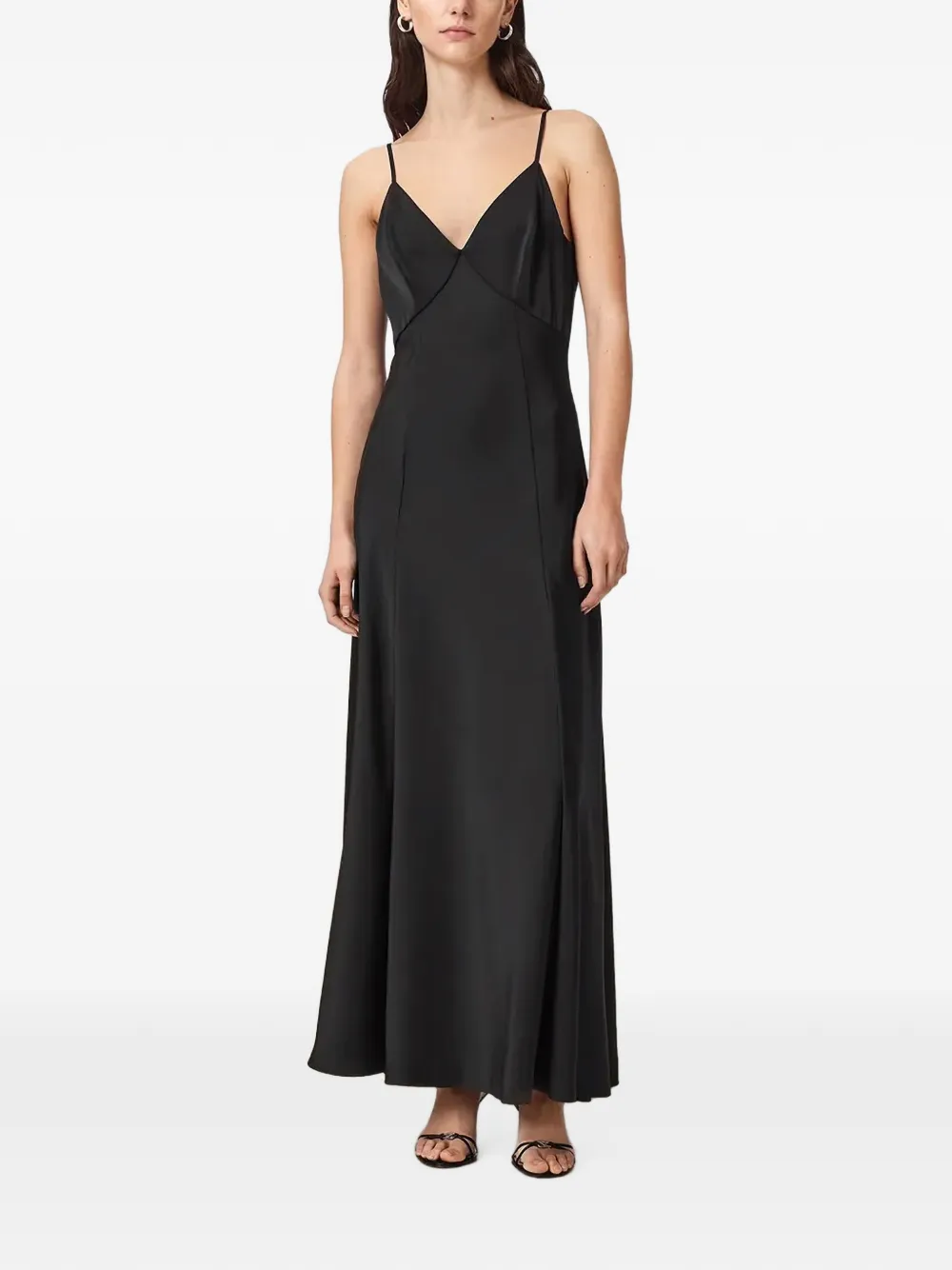 AllSaints Maxi-jurk met spaghettibandjes en satijnen afwerking Zwart
