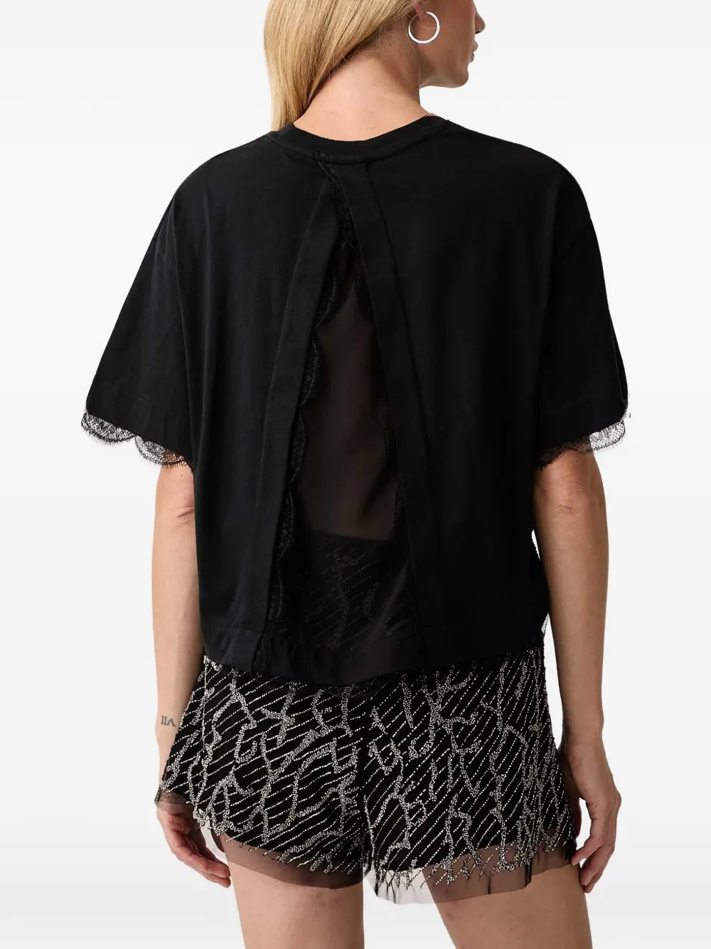 AllSaints Blouse met kanten afwerking en open achterkant Zwart