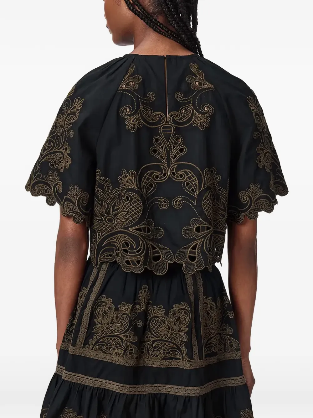 AllSaints embroidered scalloped-edge blouse Zwart