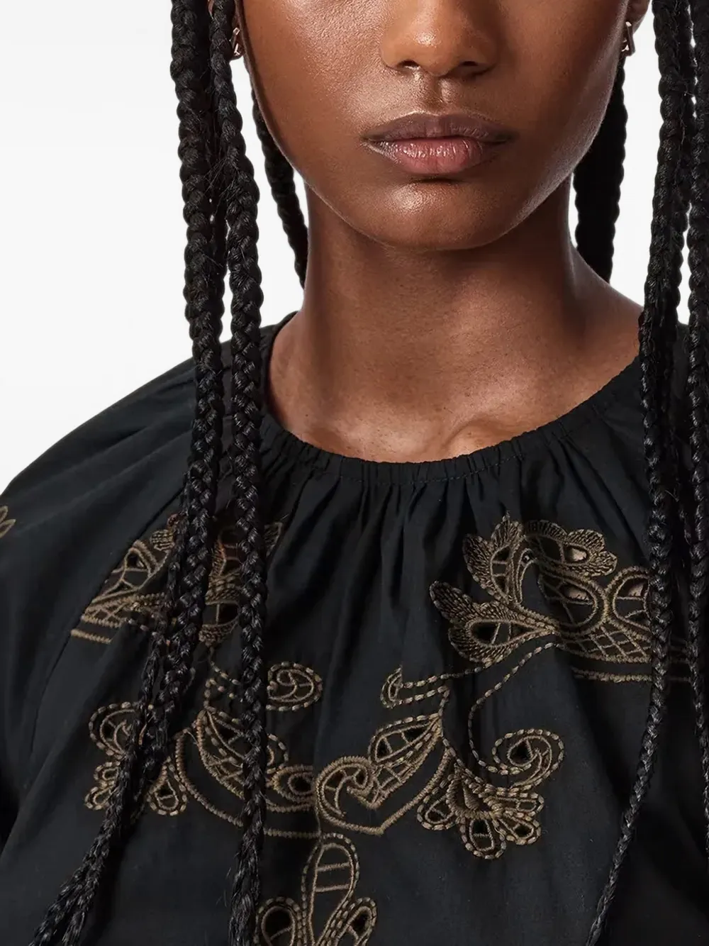 AllSaints embroidered scalloped-edge blouse Zwart