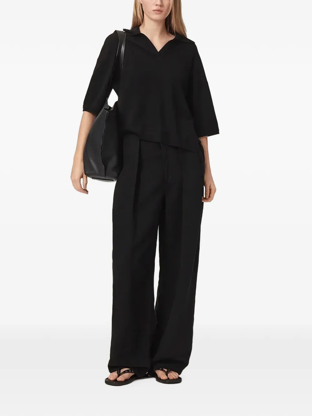 AllSaints Blouse met satijnen vlakken en V-hals Zwart