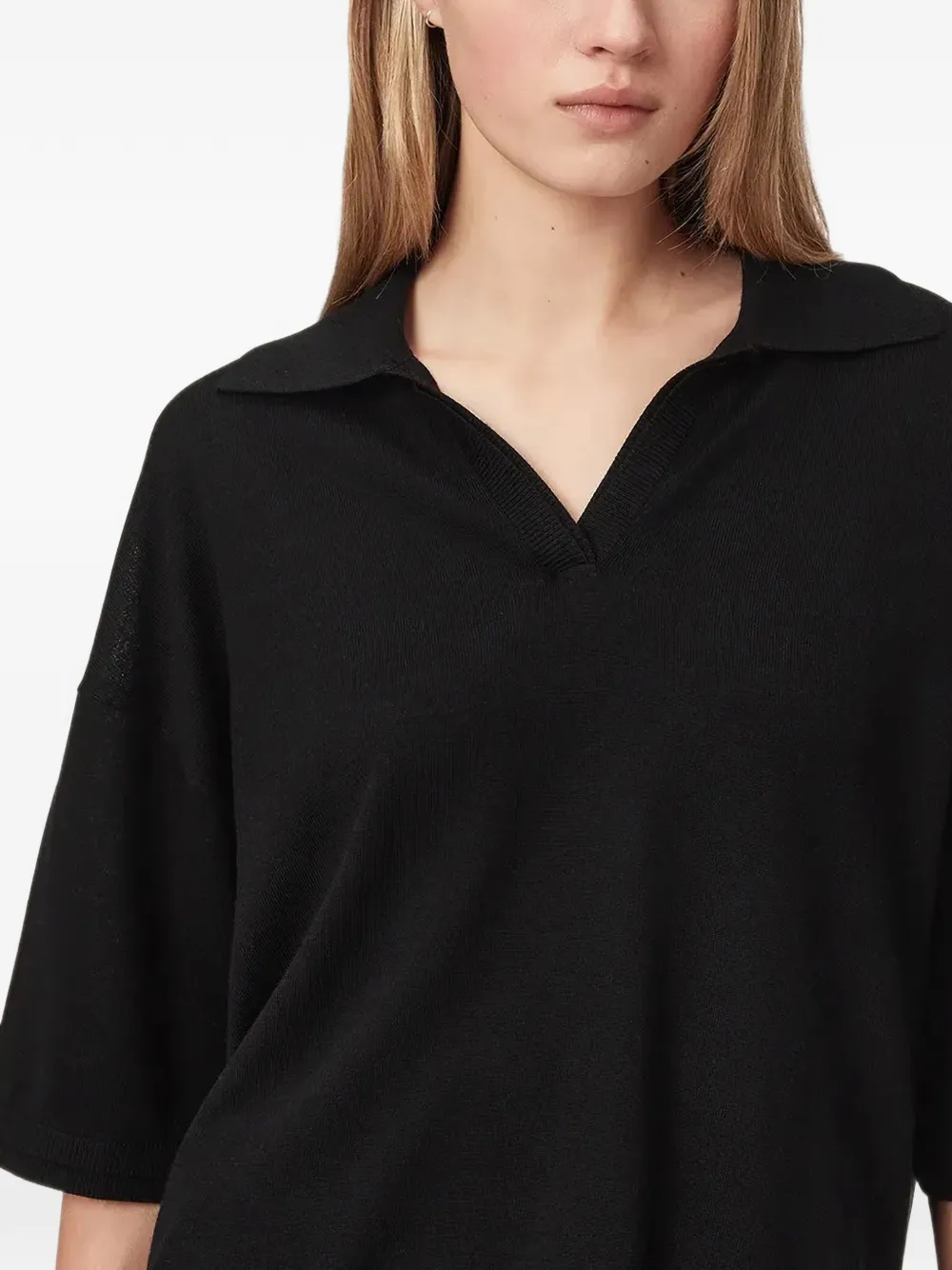 AllSaints Blouse met satijnen vlakken en V-hals Zwart
