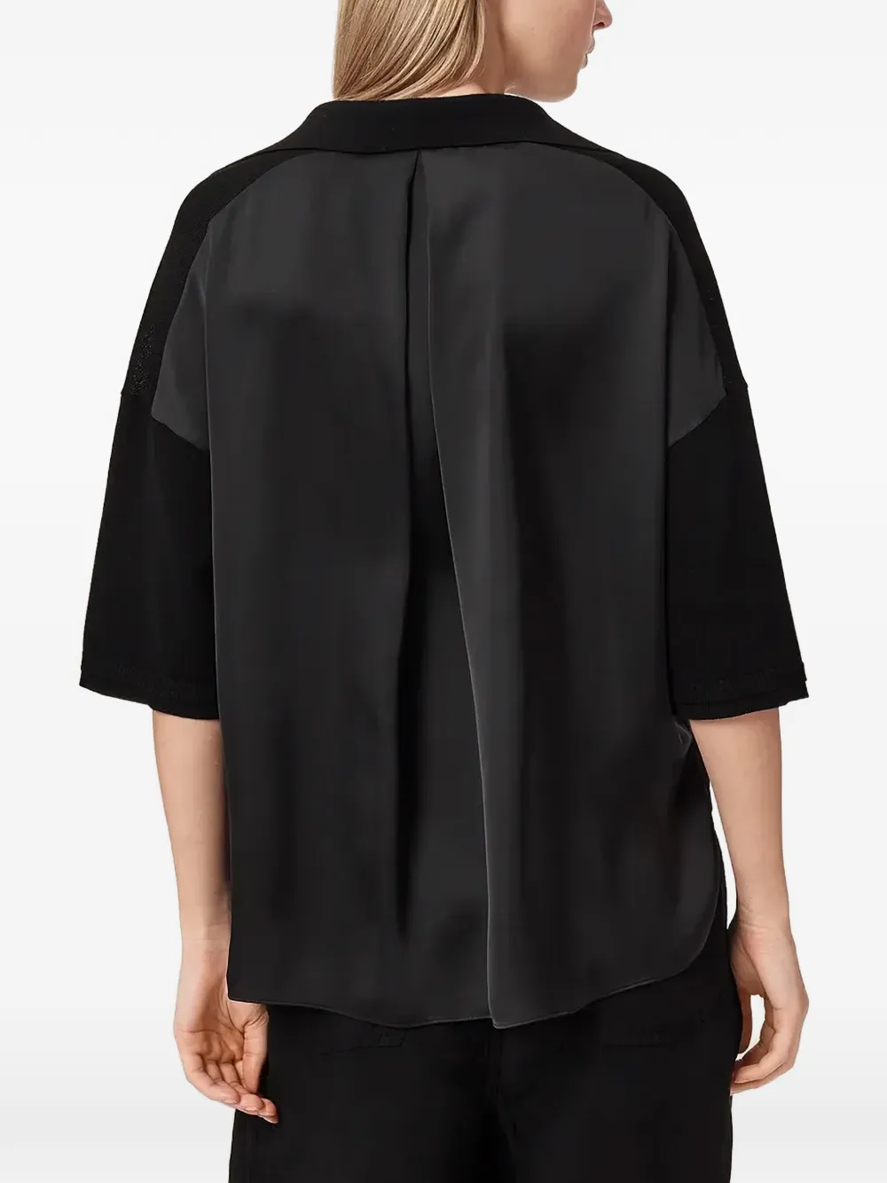 AllSaints Blouse met satijnen vlakken en V-hals Zwart