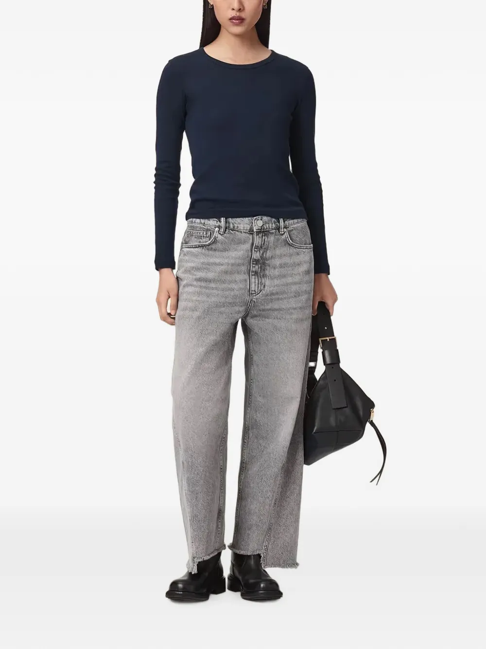 AllSaints Jeans met wijde pijpen en gerafelde zoom Grijs