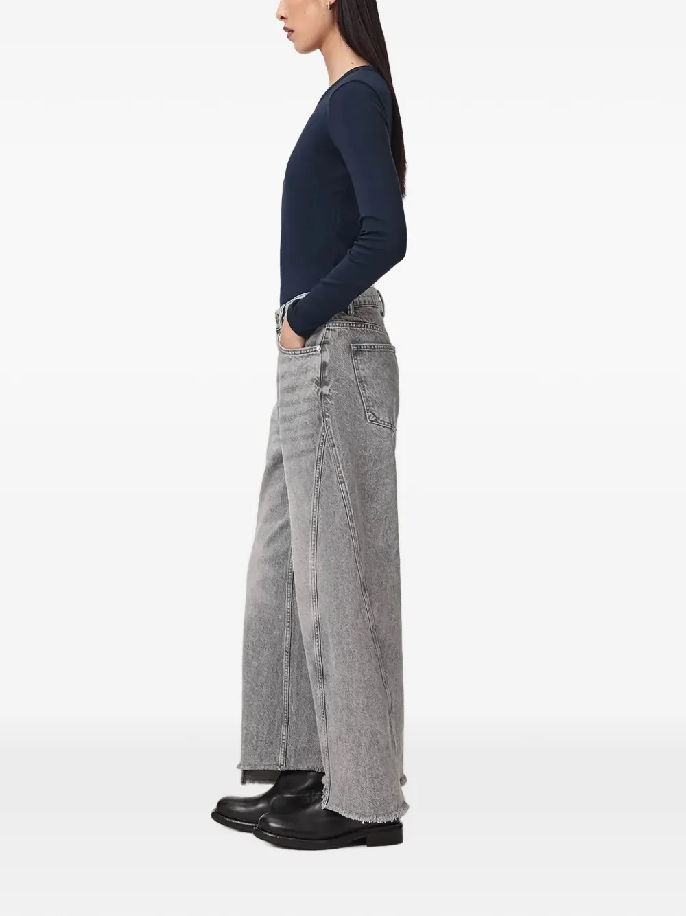 AllSaints Jeans met wijde pijpen en gerafelde zoom Grijs
