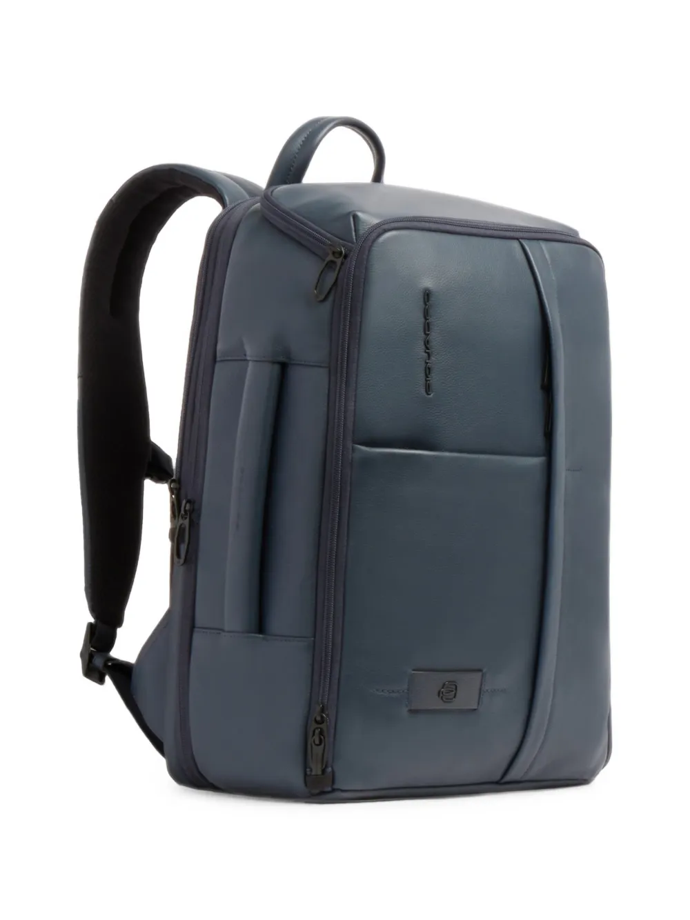 PIQUADRO Uitbreidbare leren rugzak met logo-plakkaat Blauw