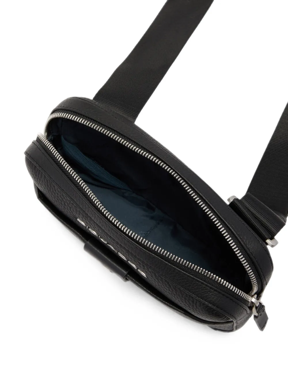 PIQUADRO Leren clutch met logo-plakkaat en textuur Zwart