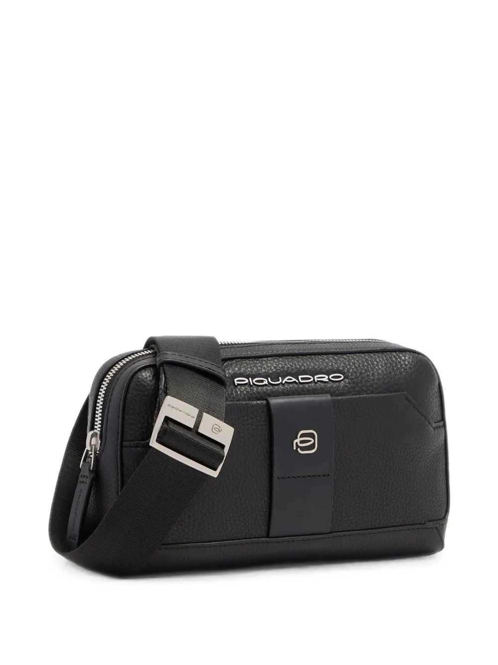 PIQUADRO Leren clutch met logo-plakkaat en textuur Zwart