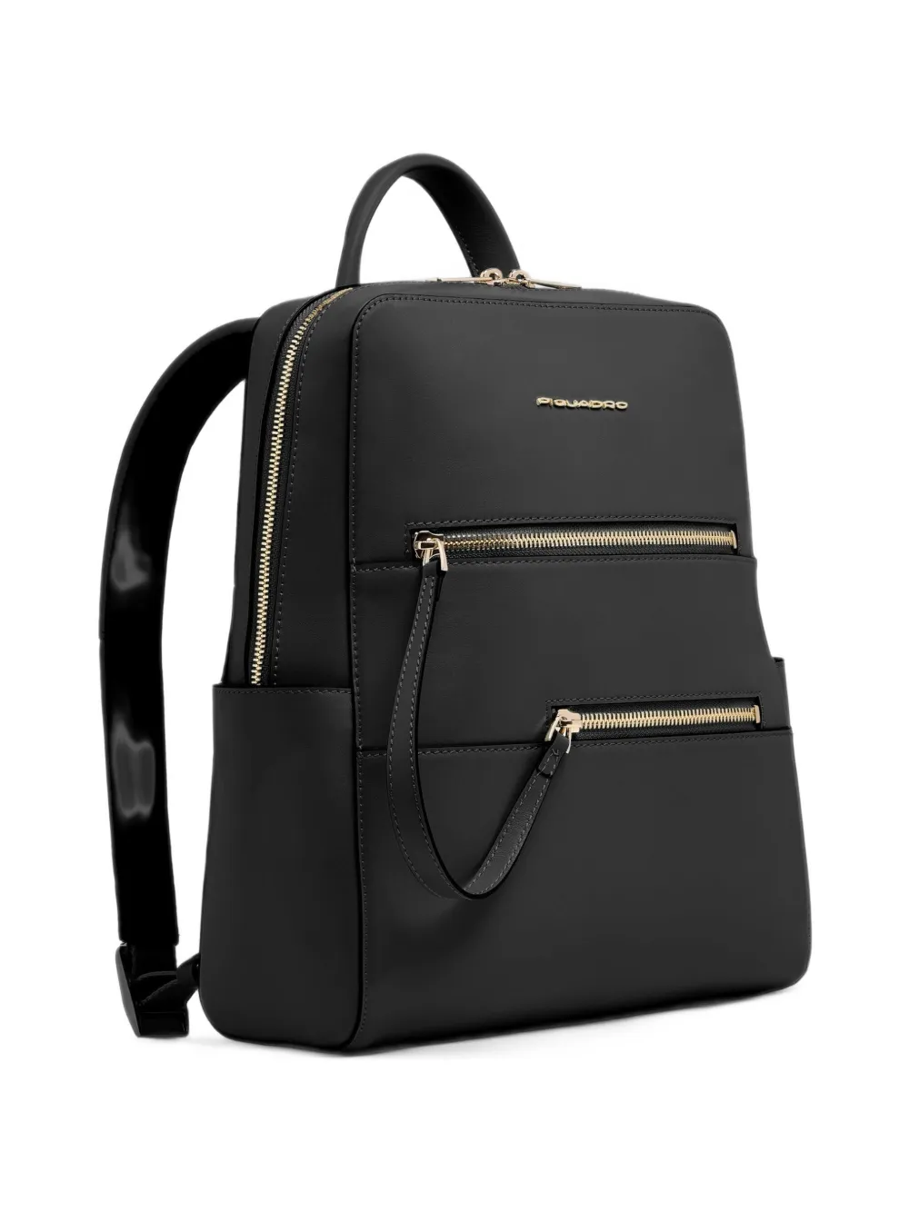 PIQUADRO Patricia logo-plaque leather backpack Zwart