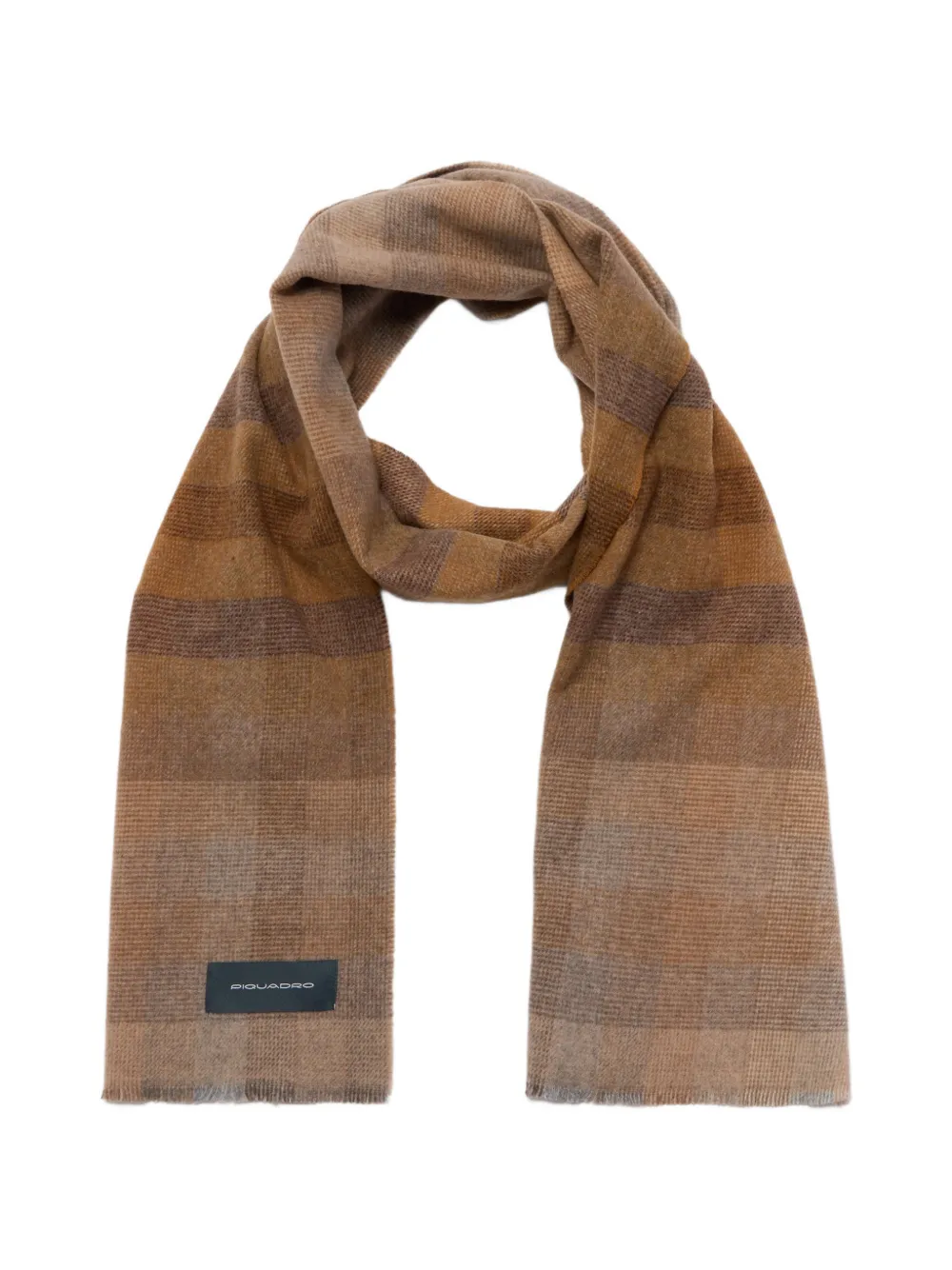 PIQUADRO check-pattern fringed scarf Bruin