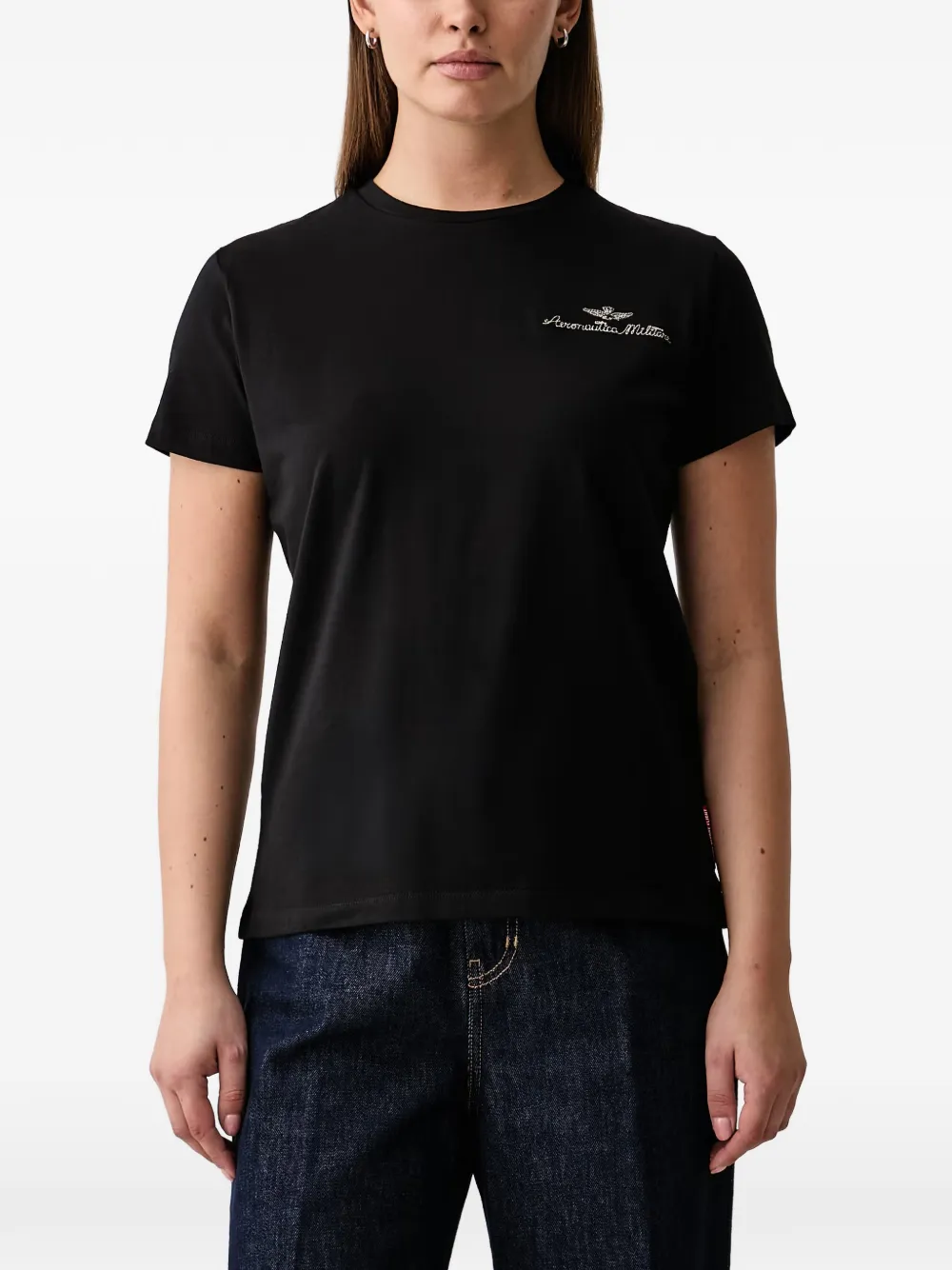 Aeronautica Militare T-shirt met geborduurd logo Zwart