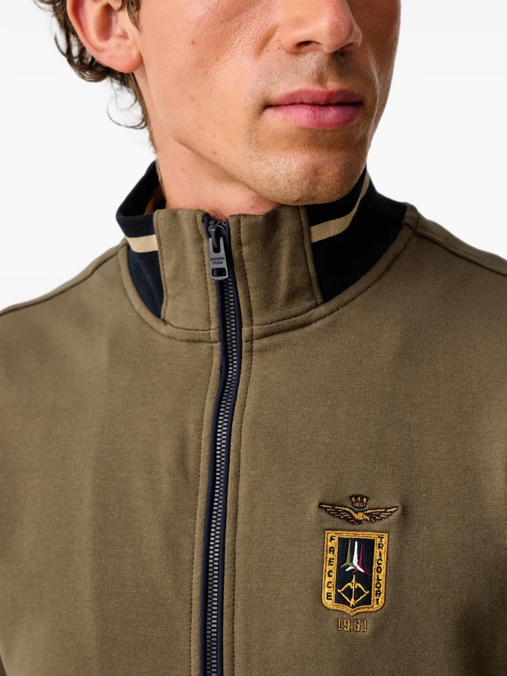 Aeronautica Militare Sweater met logopatch en rits Groen
