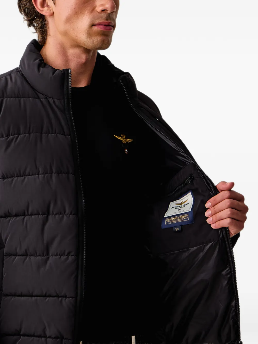 Aeronautica Militare Gewatteerd jack met logopatch Zwart