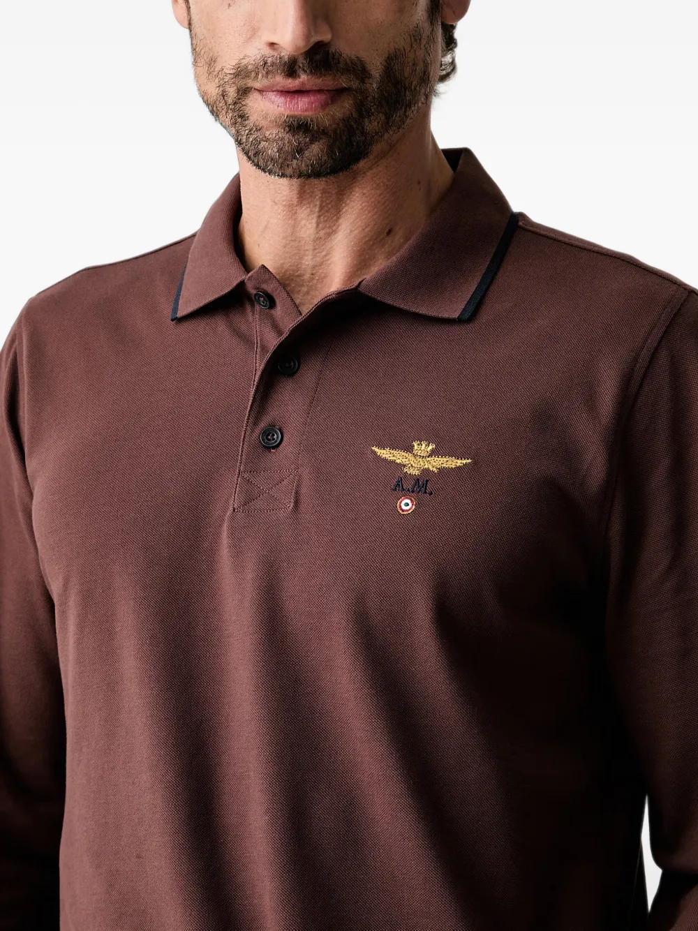 Aeronautica Militare Poloshirt met lange mouwen Bruin