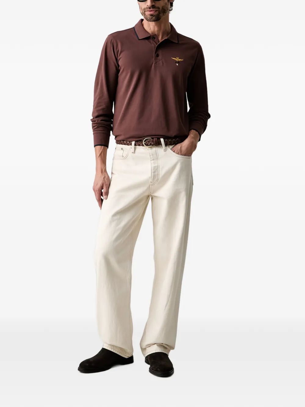 Aeronautica Militare Poloshirt met lange mouwen Bruin