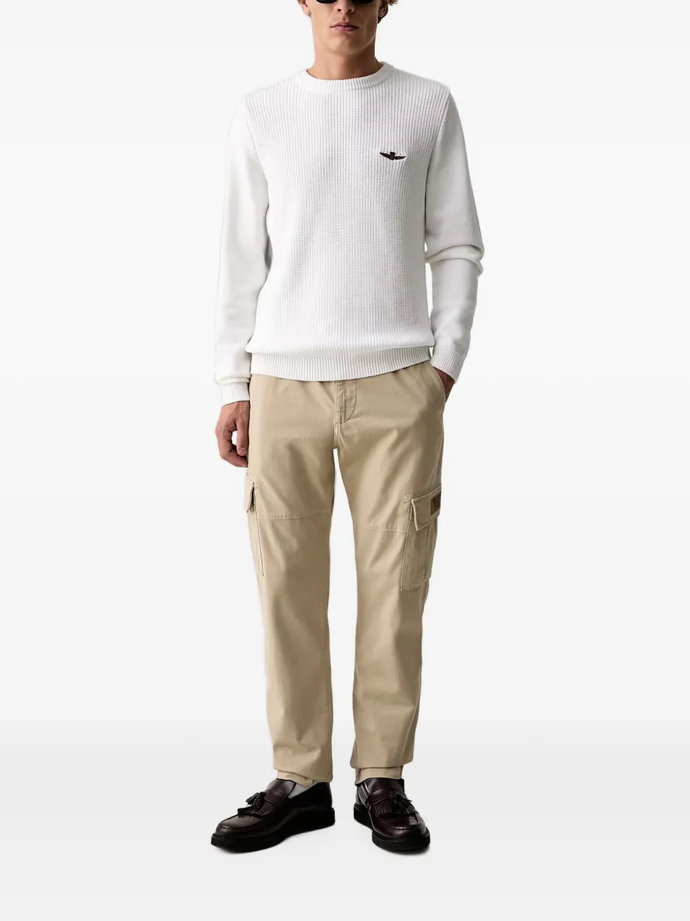 Aeronautica Militare Cargo broek met logopatch Beige