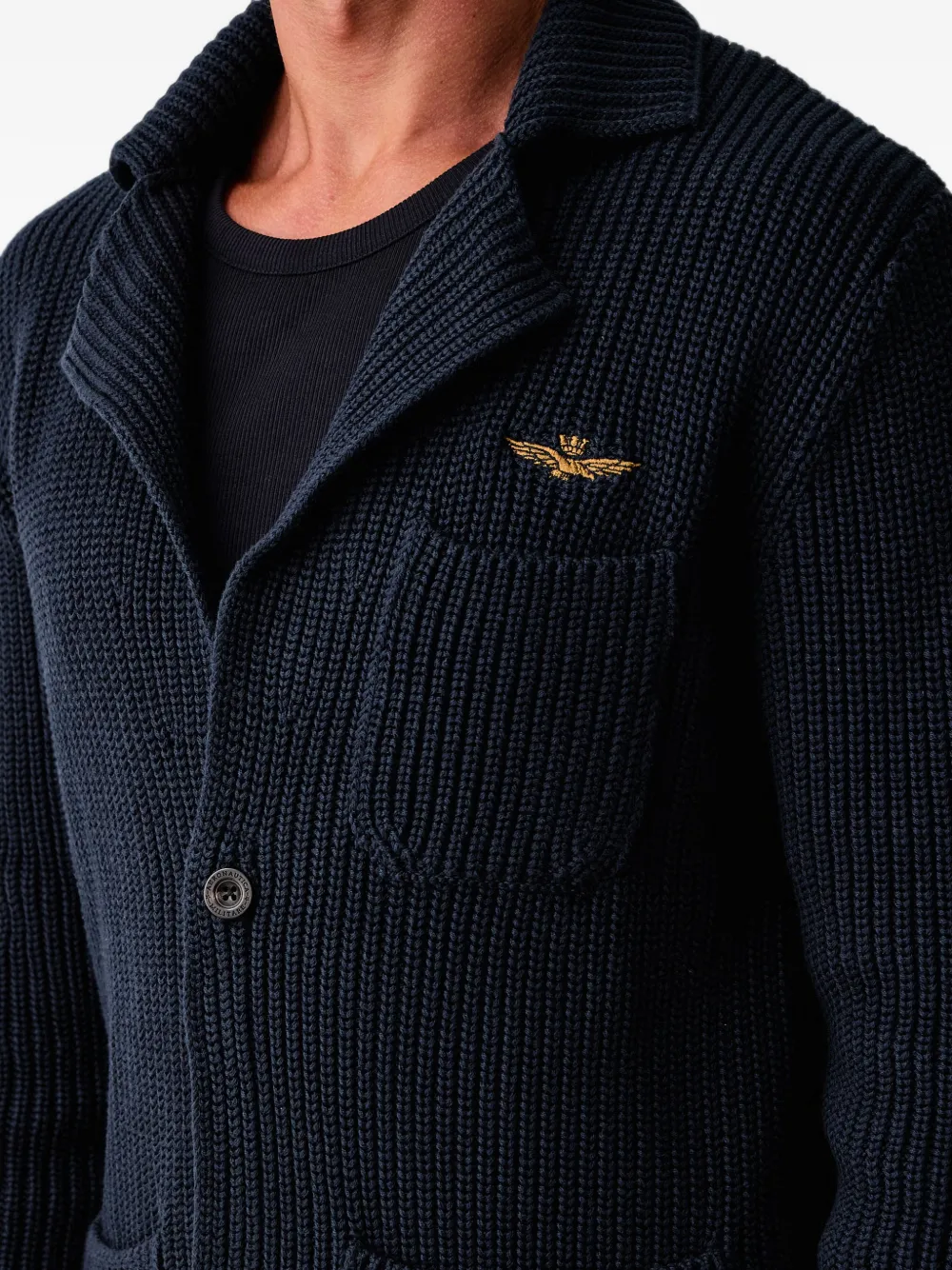 Aeronautica Militare Ribgebreid vest met opgestikte zak Blauw