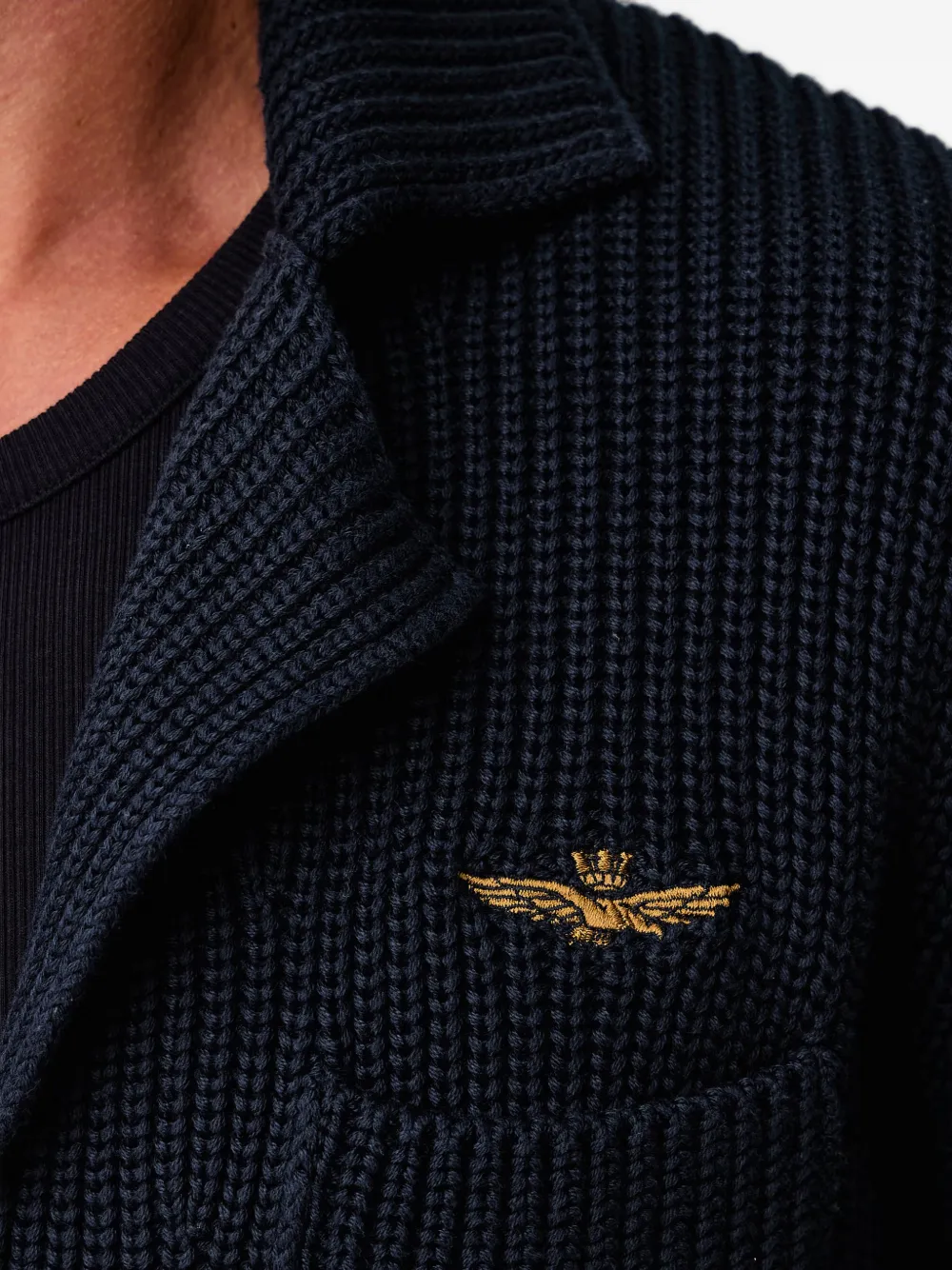 Aeronautica Militare Ribgebreid vest met opgestikte zak Blauw