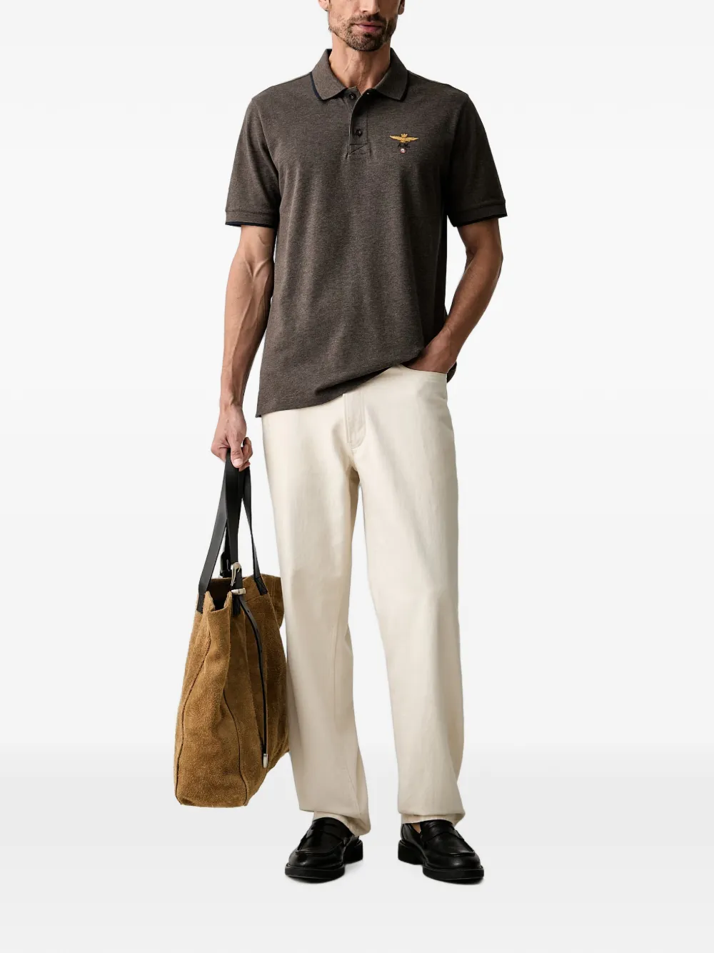 Aeronautica Militare Piqué poloshirt met geborduurd logo Bruin