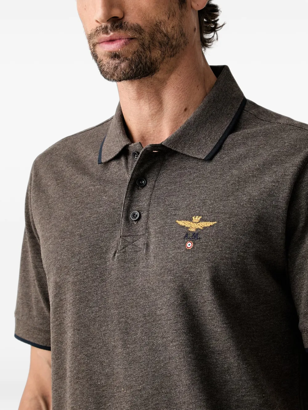 Aeronautica Militare Piqué poloshirt met geborduurd logo Bruin