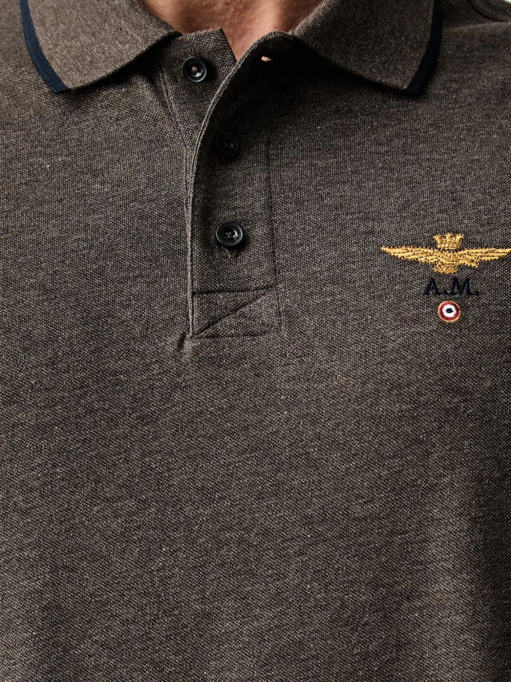 Aeronautica Militare Piqué poloshirt met geborduurd logo Bruin