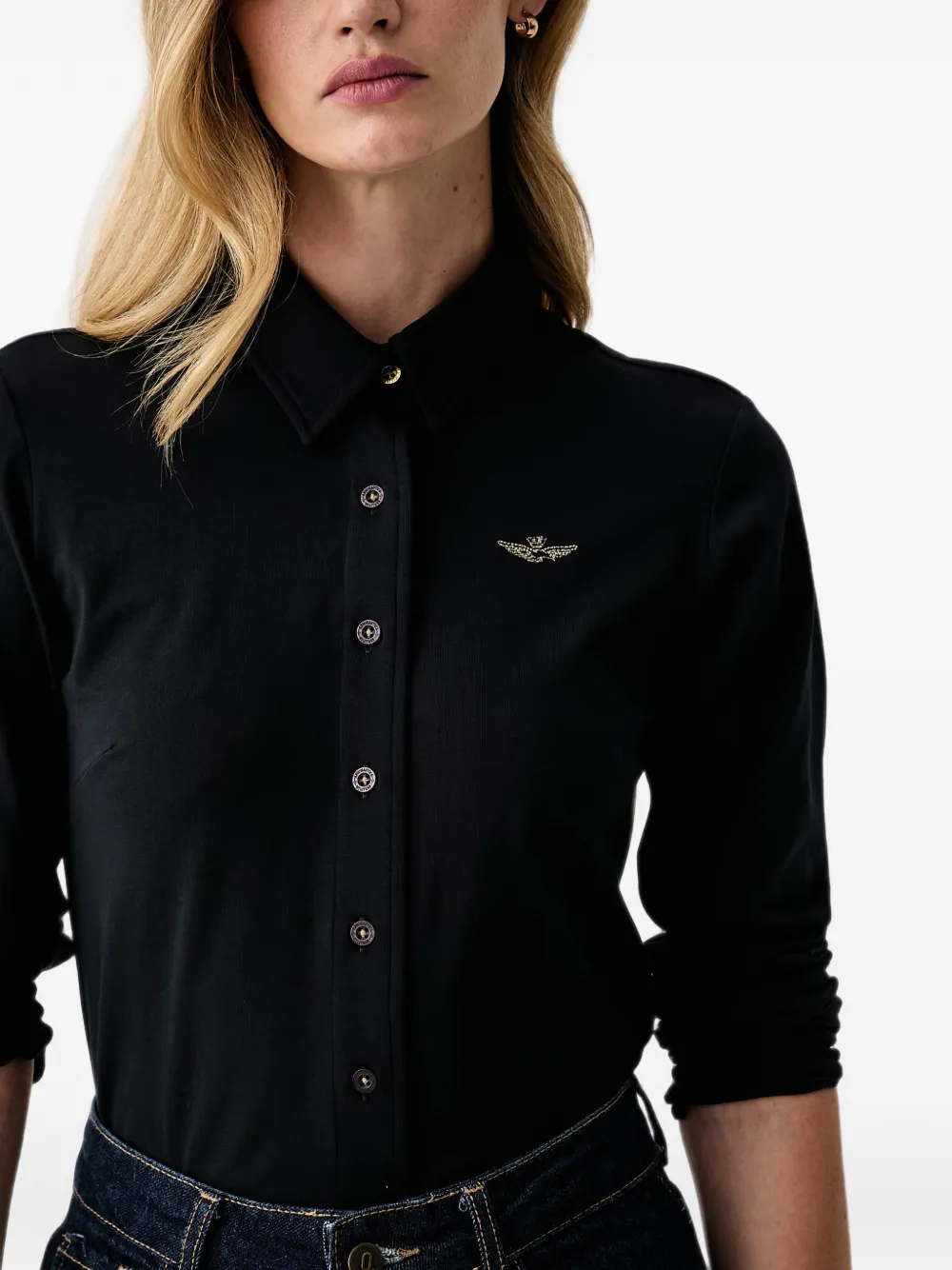Aeronautica Militare Overhemd met geborduurd logo Blauw