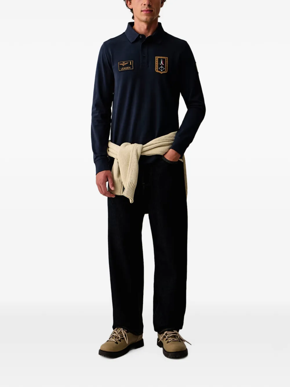 Aeronautica Militare Tricolor Arrows poloshirt met patch en lange mouwen Blauw