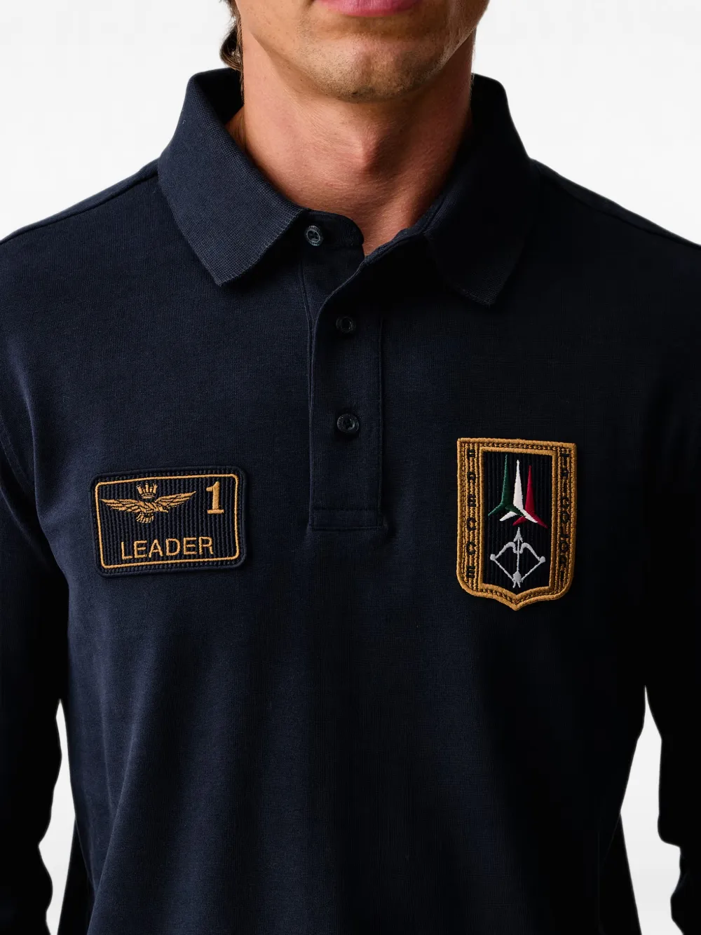 Aeronautica Militare Tricolor Arrows poloshirt met patch en lange mouwen Blauw