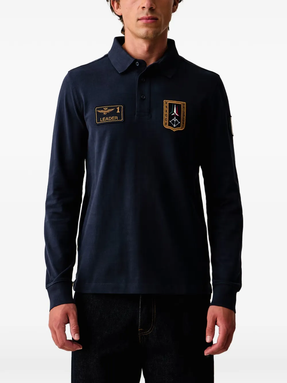 Aeronautica Militare Tricolor Arrows patch-detail long-sleeve polo shirt - Blu
