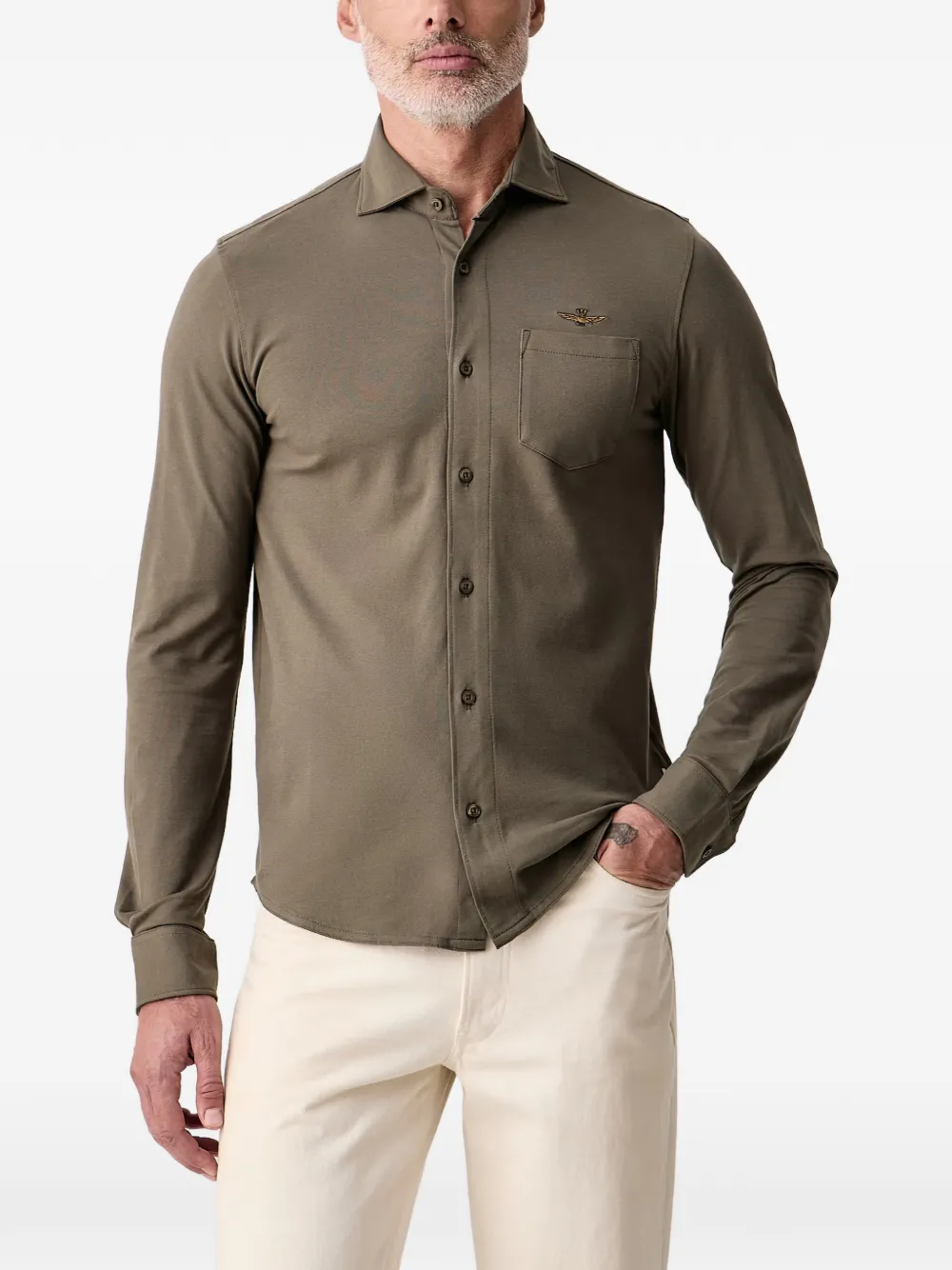 Aeronautica Militare logo-embroidered chest-pocket shirt