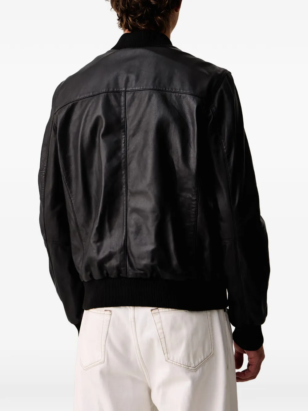 Aeronautica Militare Leren jack met logoplakkaat Zwart