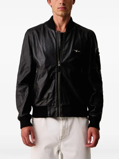 Aeronautica Militare logo-plaque leather jacket