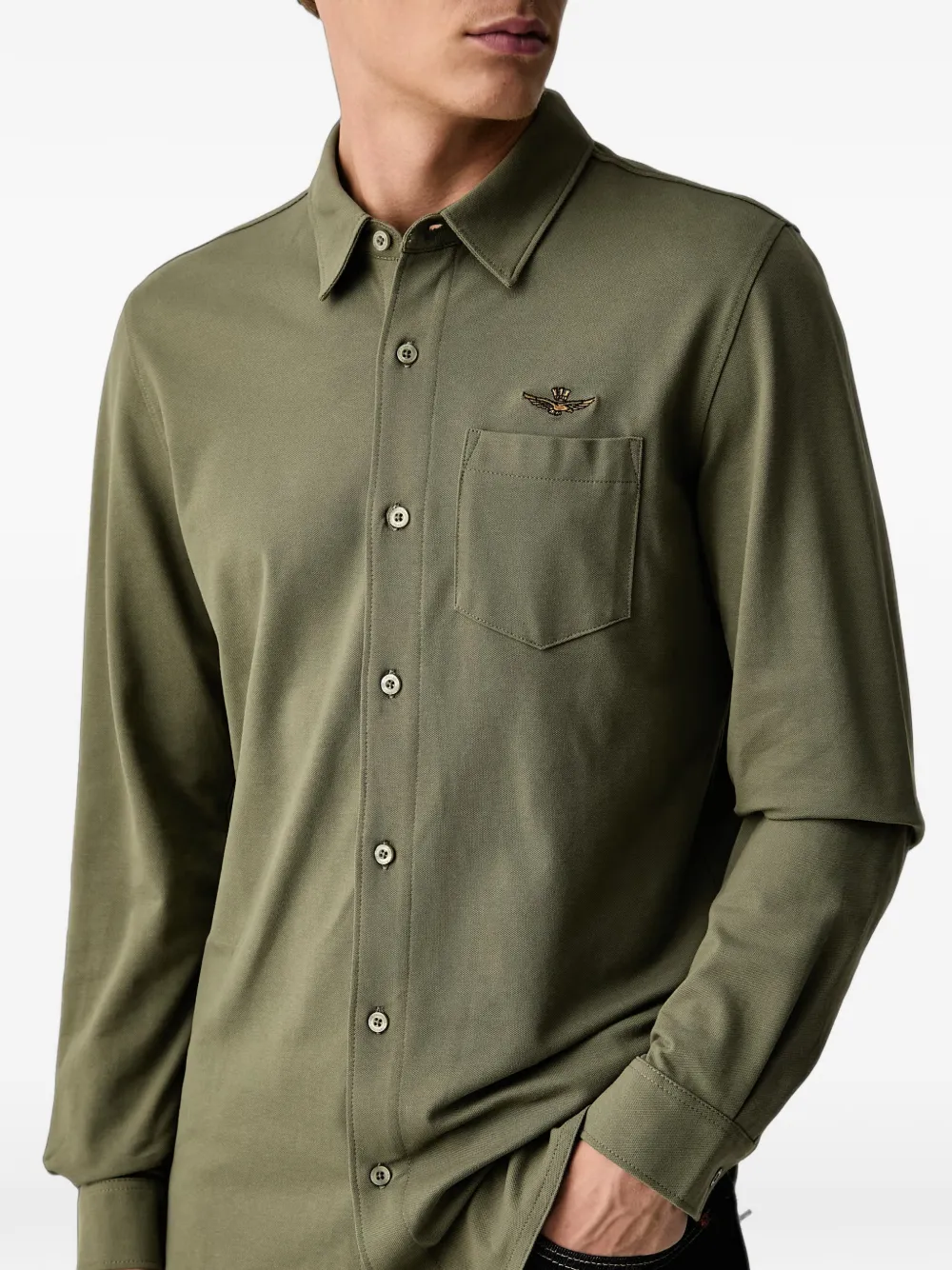 Aeronautica Militare Overhemd met geborduurd logo en zak Groen