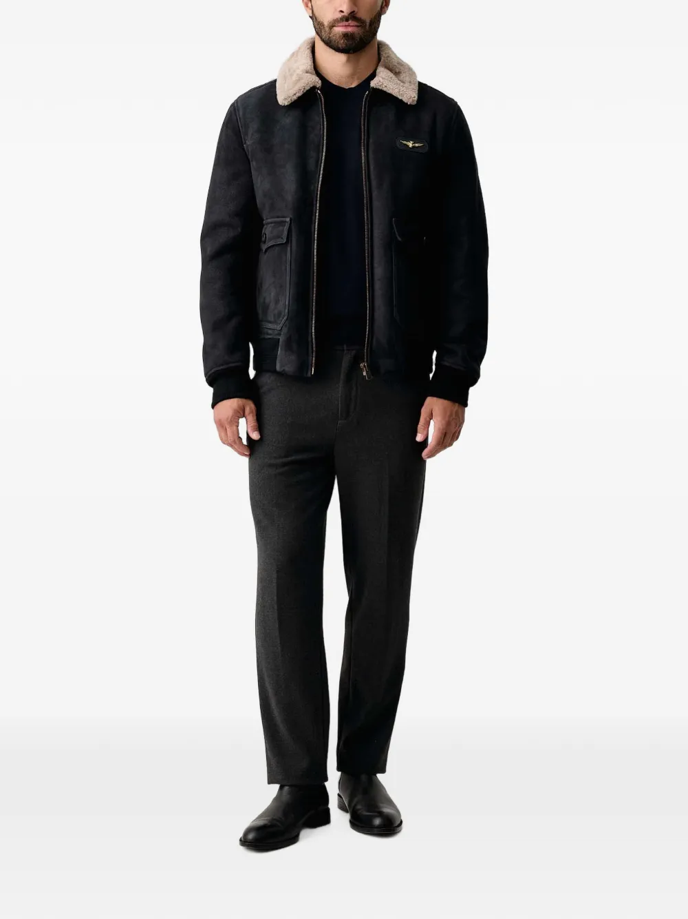 Aeronautica Militare Jack met kraag van lamswol Zwart