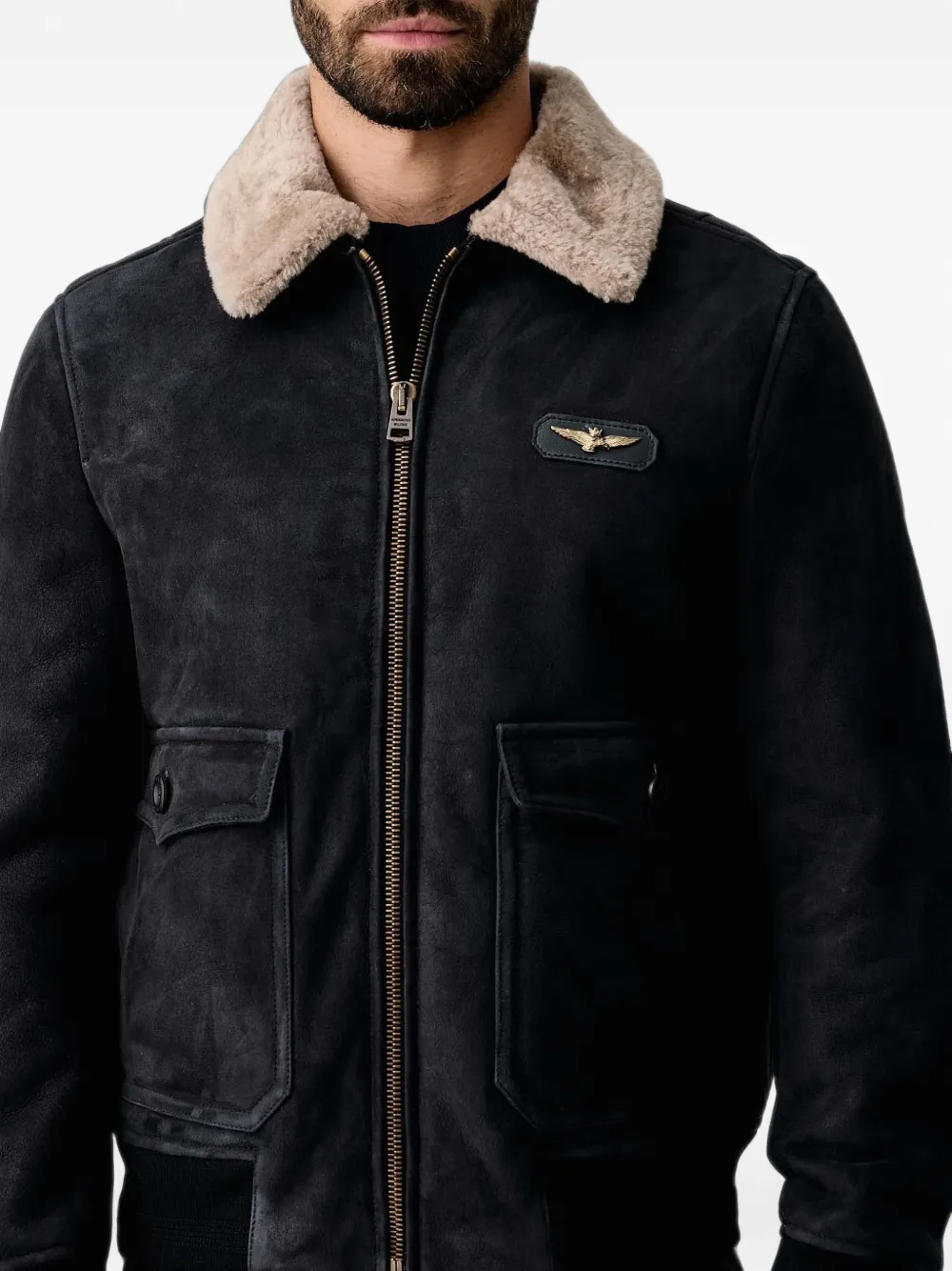 Aeronautica Militare Jack met kraag van lamswol Zwart